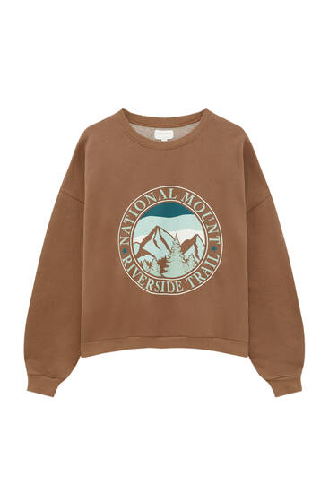 Bruin sweatshirt met bergprint