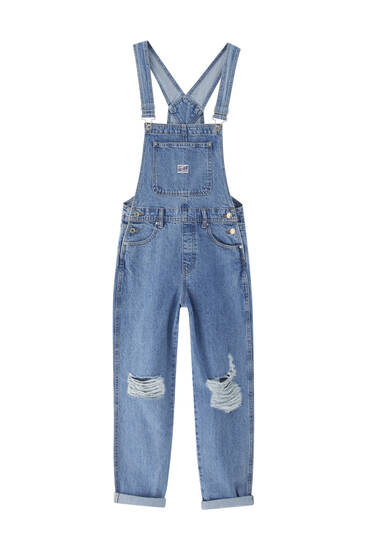Basic ripped denim dungarees - ecologically grown cotton (at least 50%)
