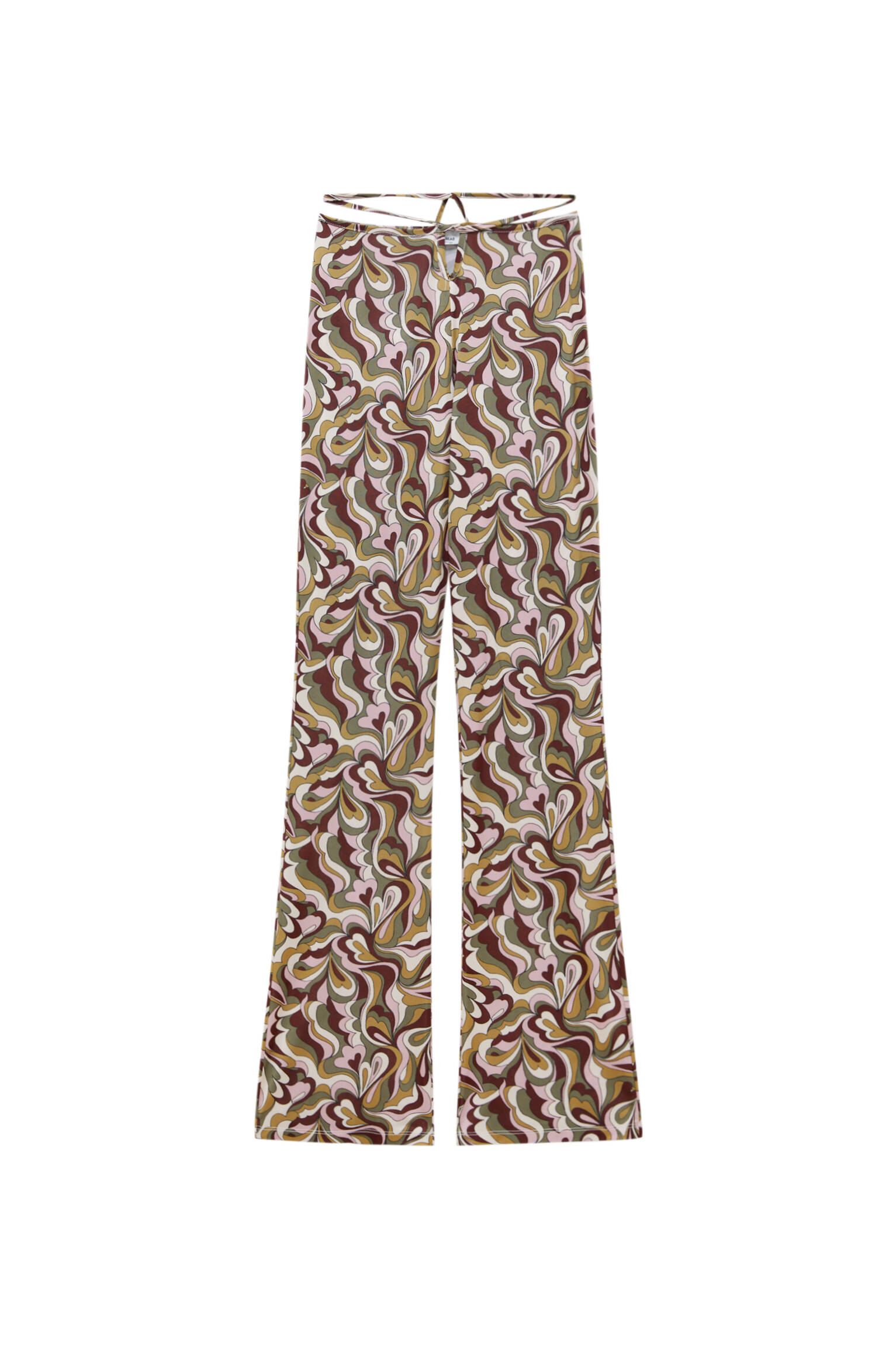 Расклешенные брюки с принтом в стиле ретро ОЛИВКОВЫЙ Pull & Bear