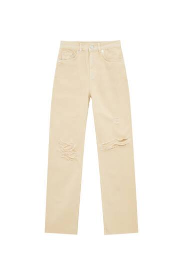 Pull and bear cream jeans Clearance
