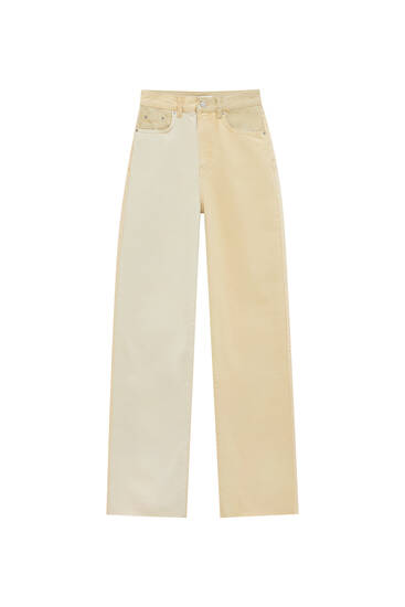 Sand-coloured patchwork jeans