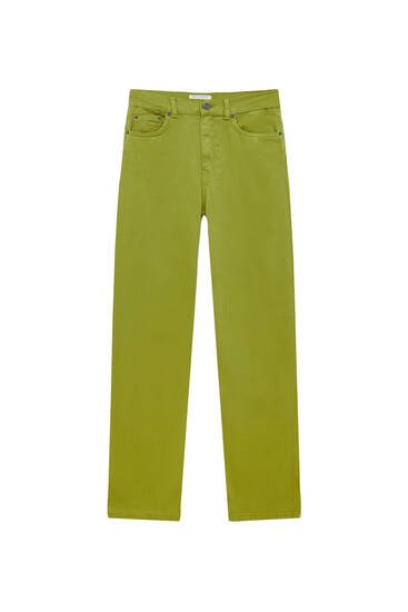 Straight-leg olive trousers
