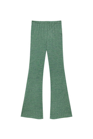 Flecked knit flowing flared trousers