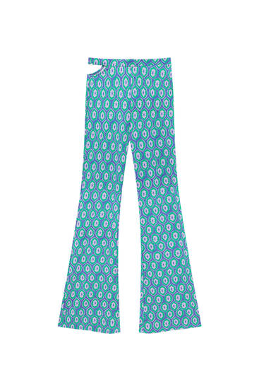 Flared trousers with geometric print