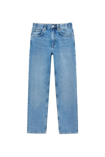 Basic mom jeans met elastische tailleband