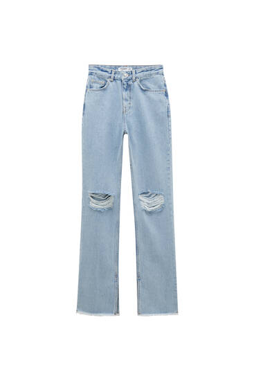 Klokkende jeans met hoge taille en splitten