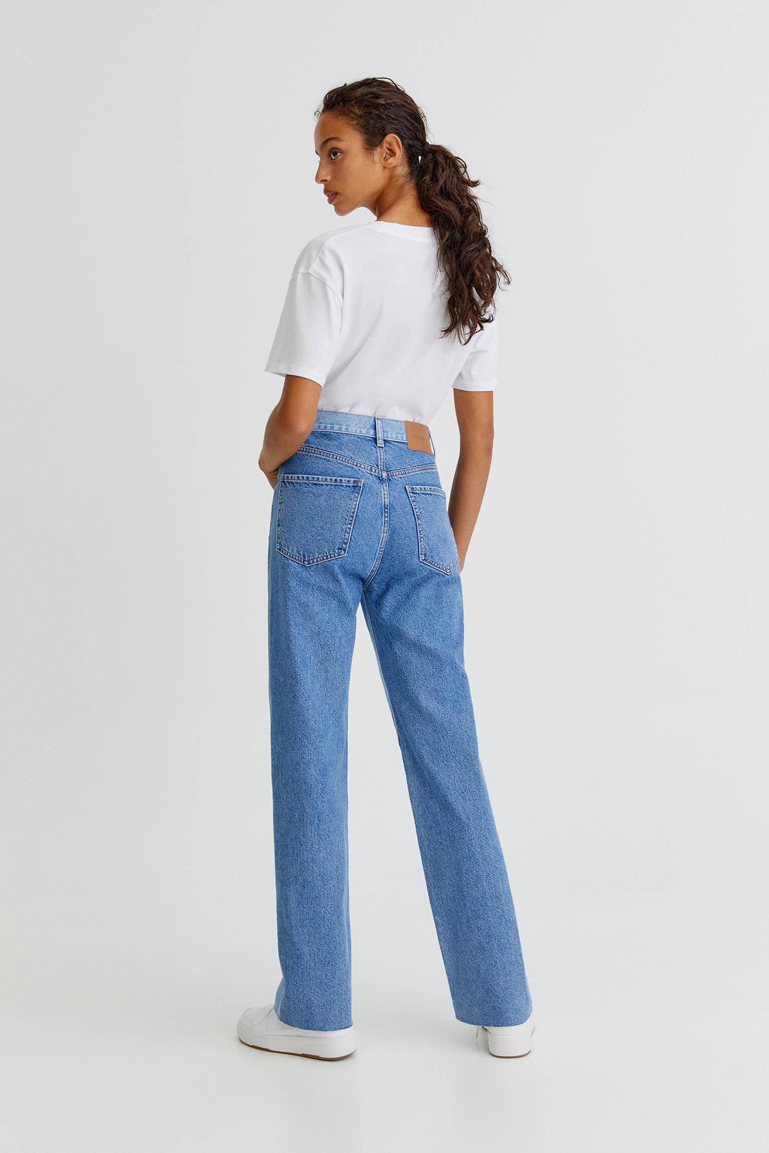 Pull \u0026 Bear - Jeans rectos patchwork tiro alto