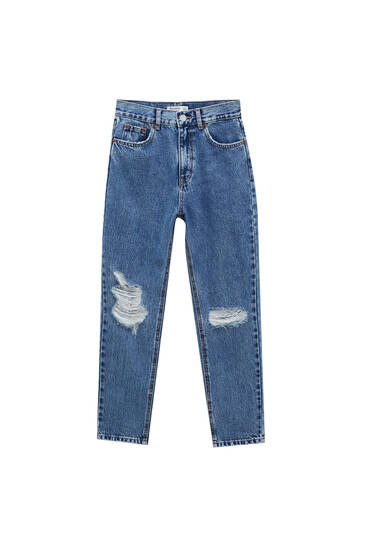 Mom jeans with ripped detailing - ecologically grown cotton (at least 50%)