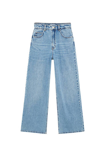 Basic jeans met hoge taille en wijde pijpen