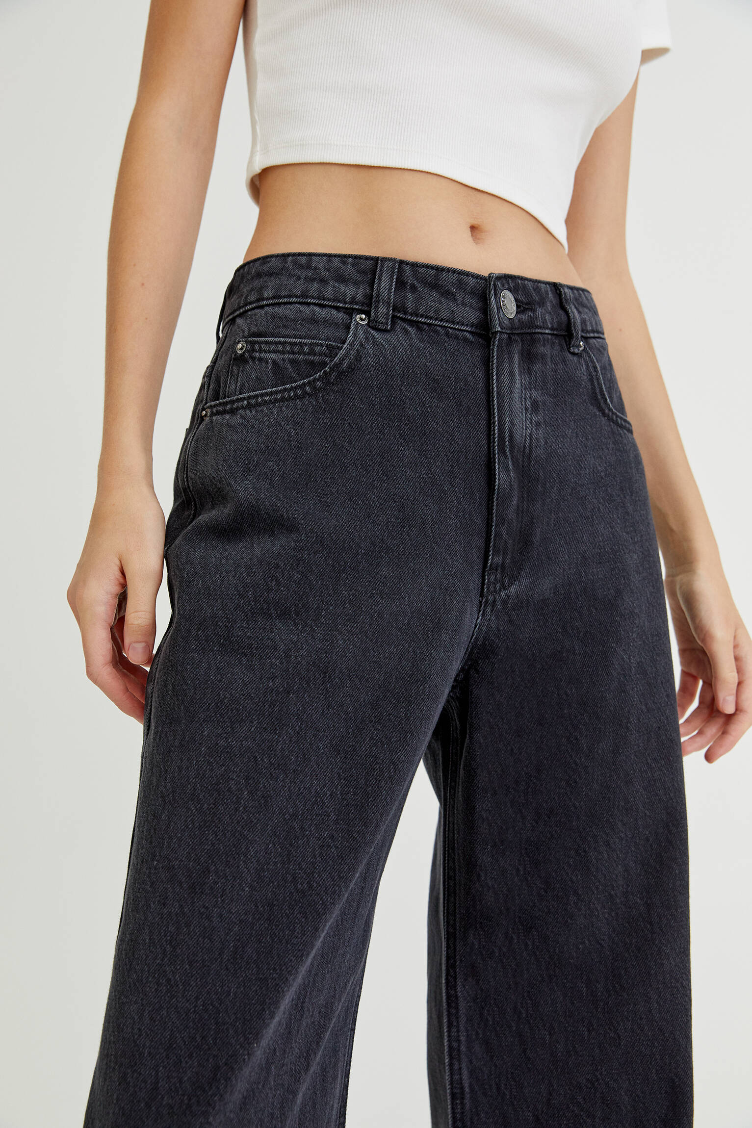 Pull \u0026 Bear - Jeans wide leg tiro alto básicos