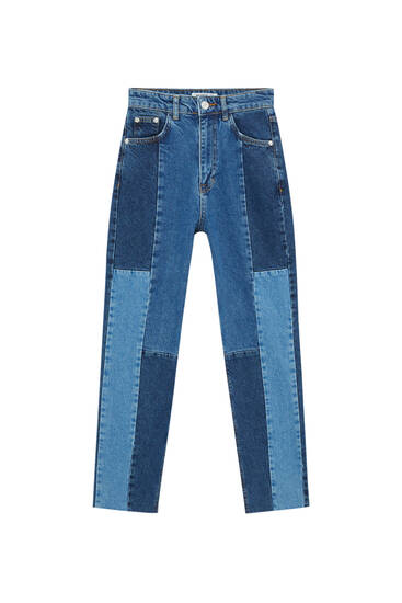Straight fit patchwork jeans