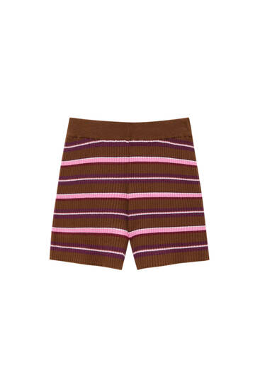 Striped ribbed knit shorts