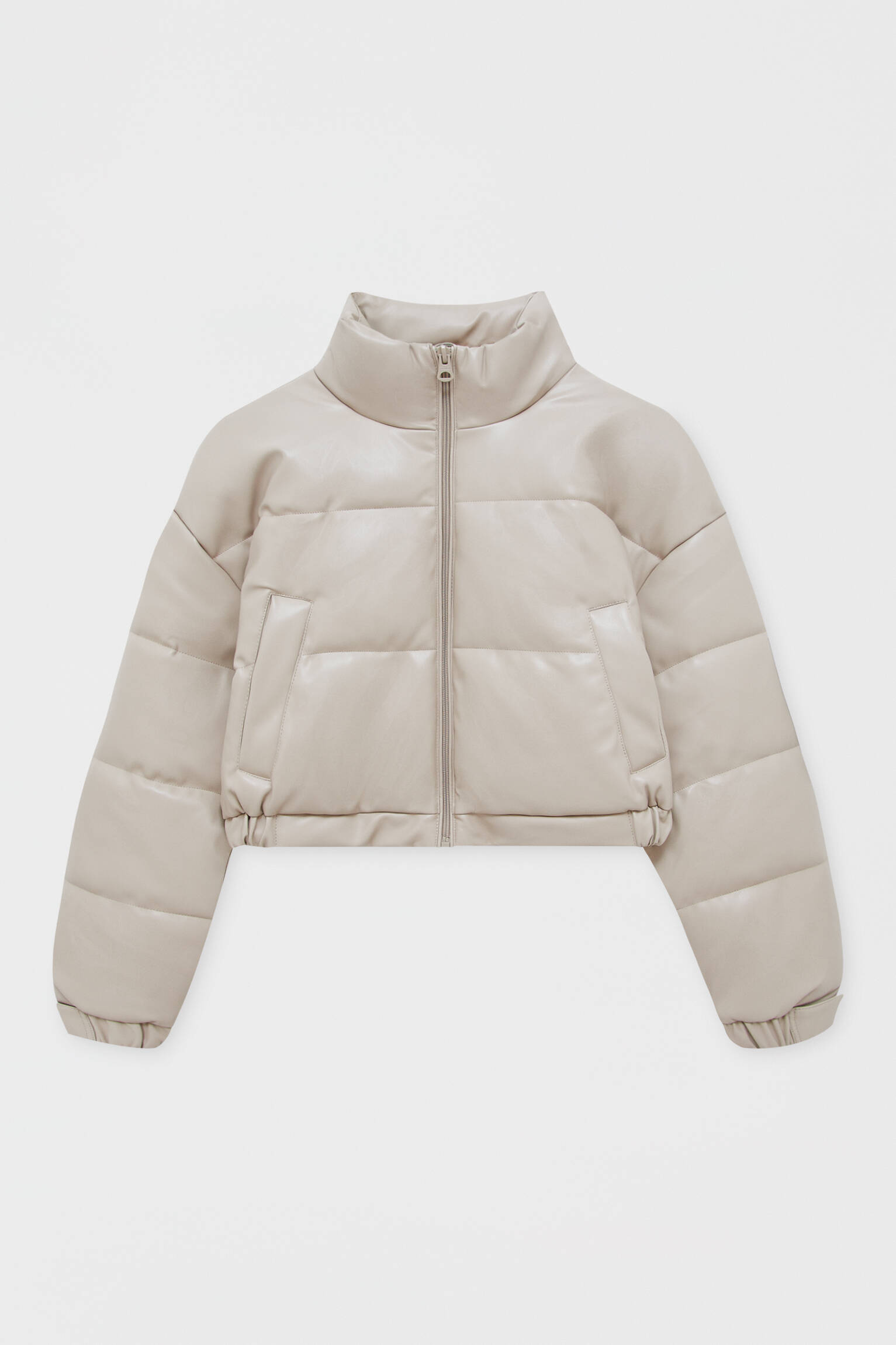 pull and bear faux leather puffer jacket