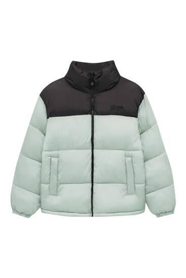 Puffer jacket with contrast shoulders