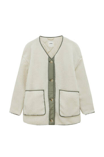 Faux shearling jacket with contrast fastening