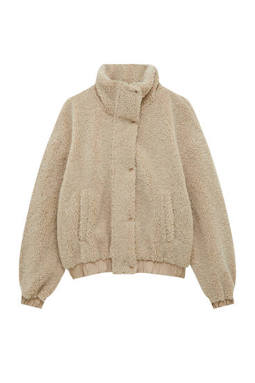 Faux shearling high neck jacket