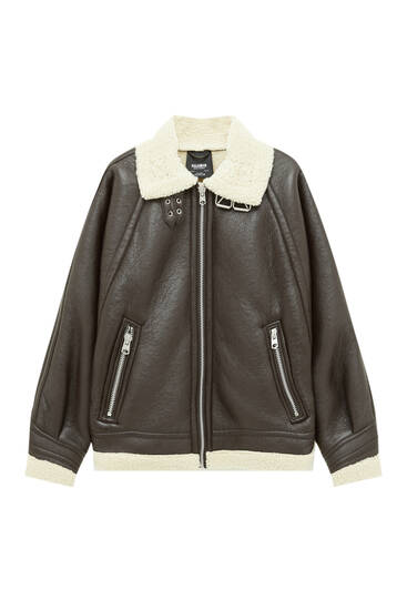 pull and bear faux leather jacket