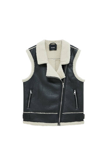 Double-faced waistcoat with faux shearling