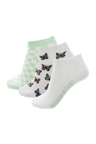 Pack of checked and butterfly no-show socks
