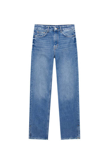 High-waist straight-leg jeans with seam detail