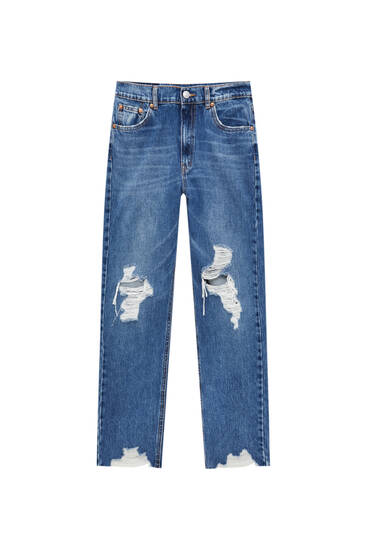 Mom jeans with ripped details
