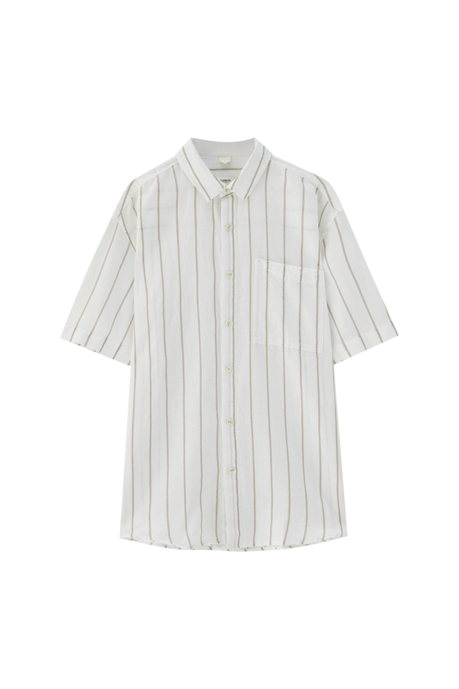 0-104 Базовая рубашка из смеси хлопка и льна Pull & Bear