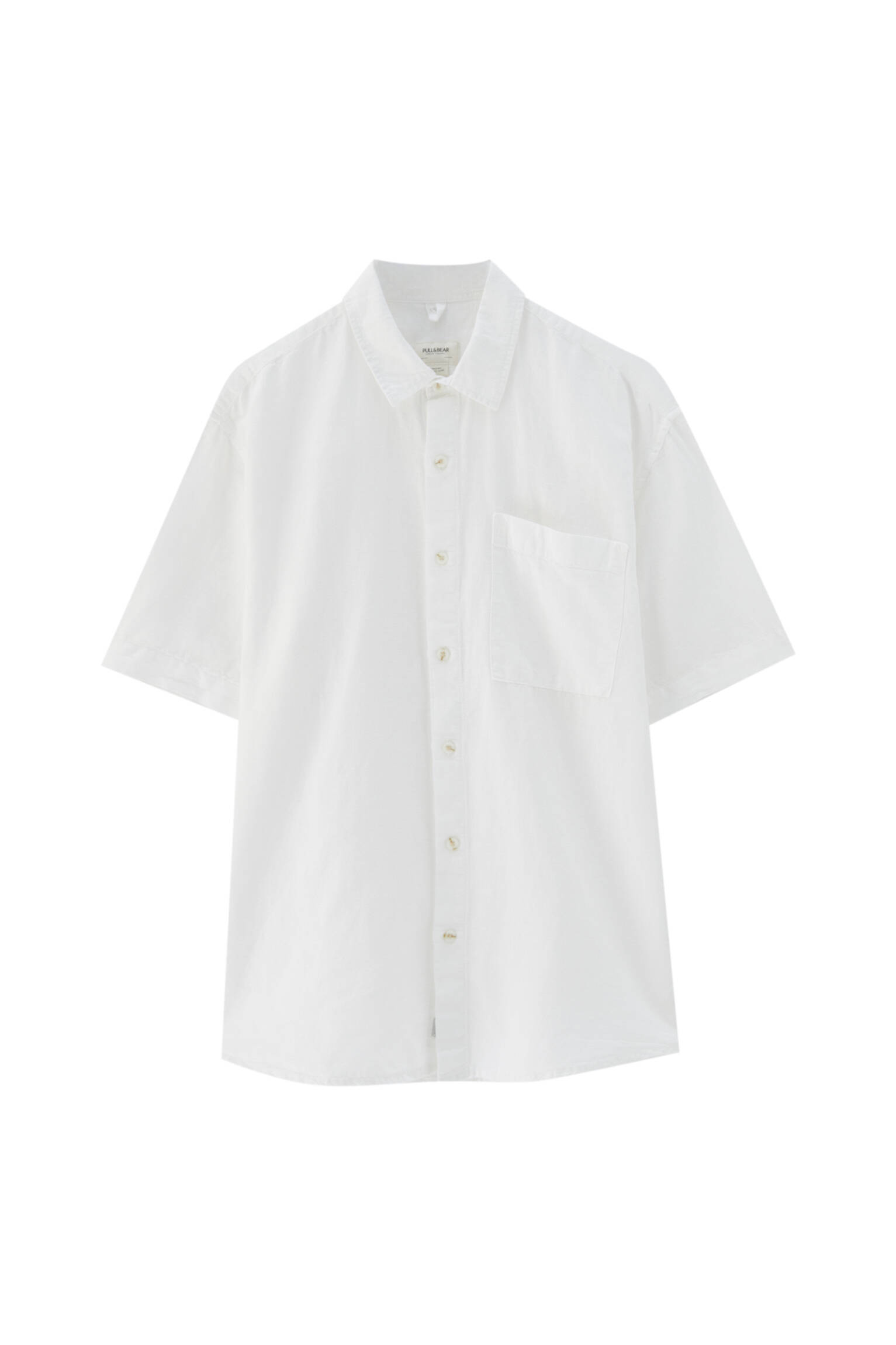 Базовая рубашка из смеси хлопка и льна ЖЕЛТОВАТО-БЕЛЫЙ Pull & Bear