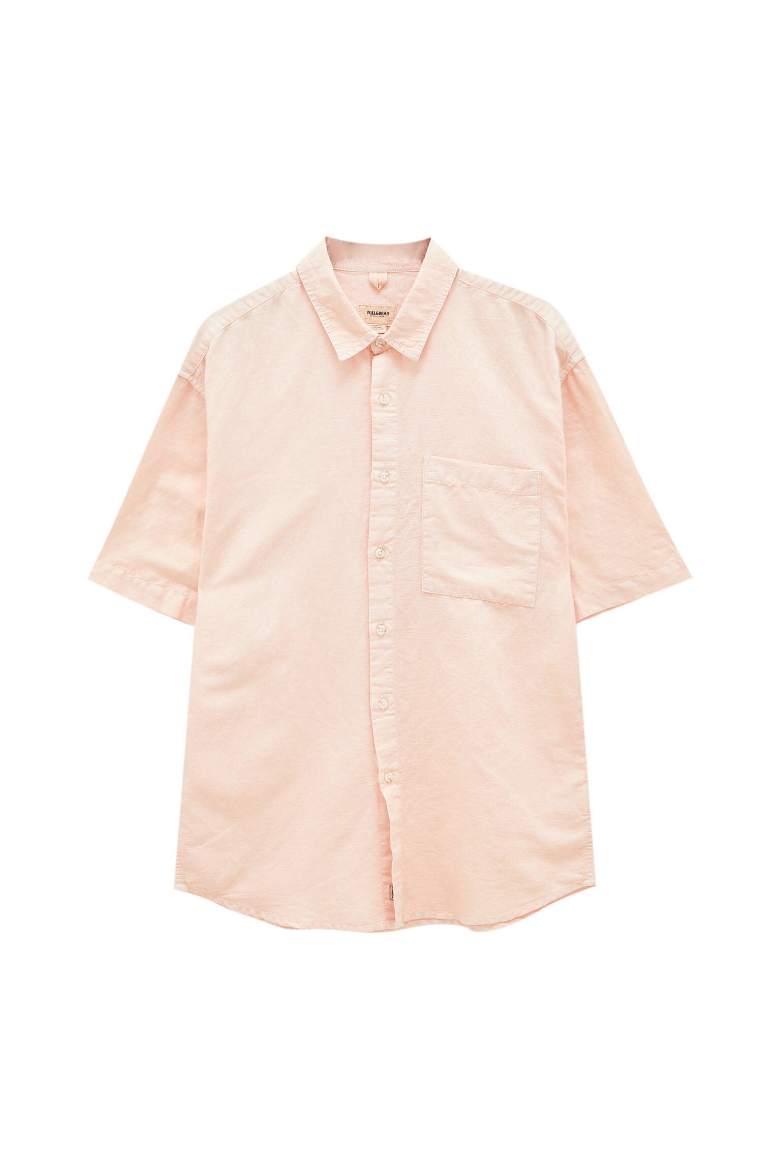 ПАСТЕЛЬНО-РОЗОВЫЙ Базовая рубашка из смеси хлопка и льна Pull & Bear