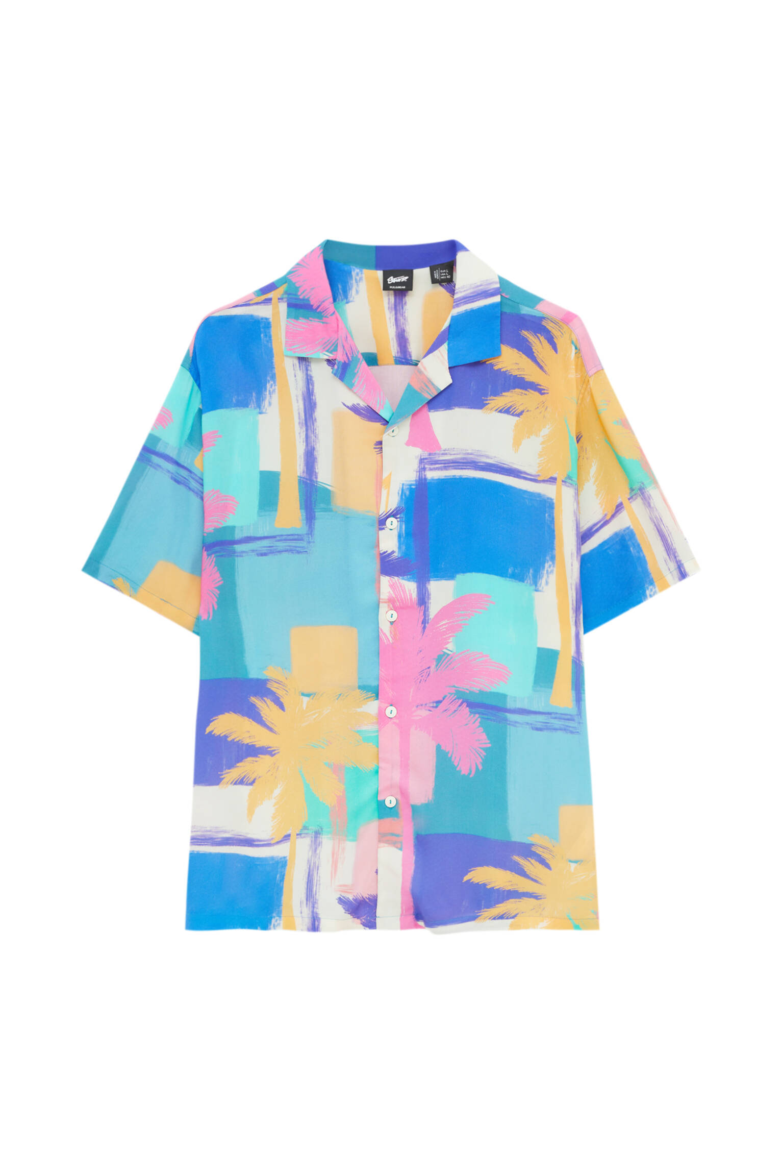 ЗЕЛЕНЫЙ Разноцветная рубашка с принтом «Пальма» Pull & Bear