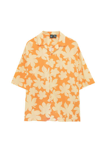 Orange floral print shirt