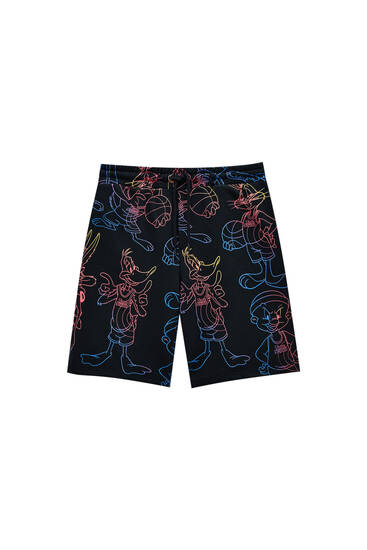 Black Space Jam jogger Bermuda shorts with all-over print