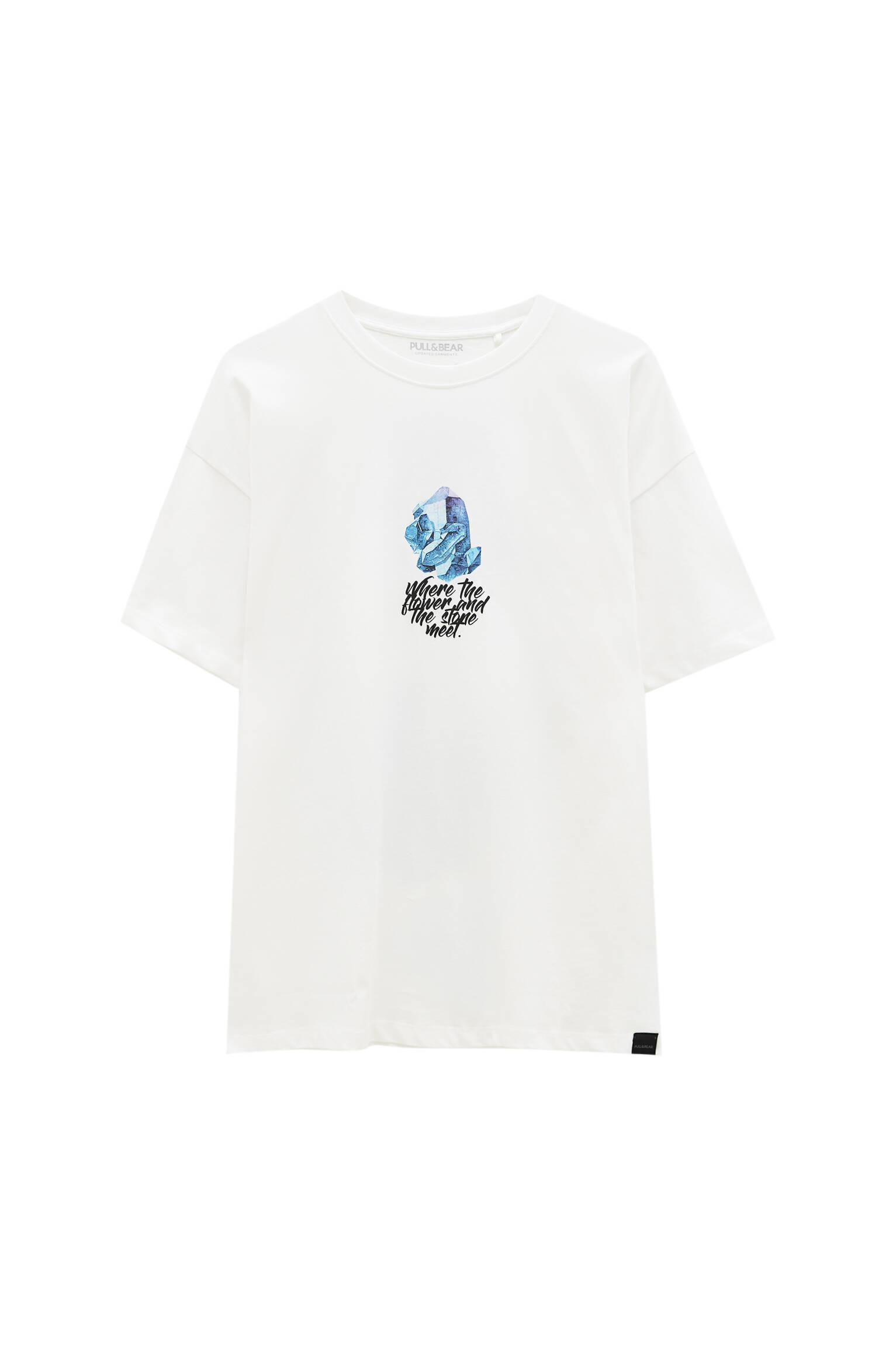 Белая футболка с надписью и цветочным принтом ЖЕЛТОВАТО-БЕЛЫЙ Pull & Bear