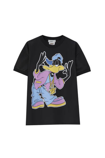 Mesh T-shirt with Daffy Duck illustration