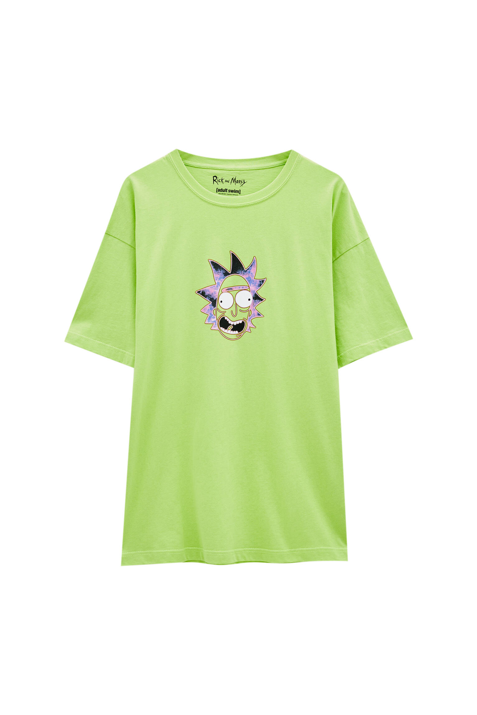 Зеленая футболка с контрастным принтом «Рик и Морти» ЗЕЛЕНЫЙ Pull & Bear