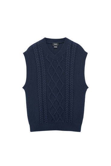 Blue cable-knit sweater vest