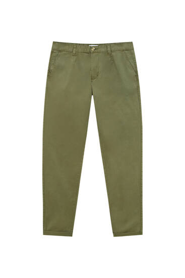 Garment-dyed slim fit chino trousers