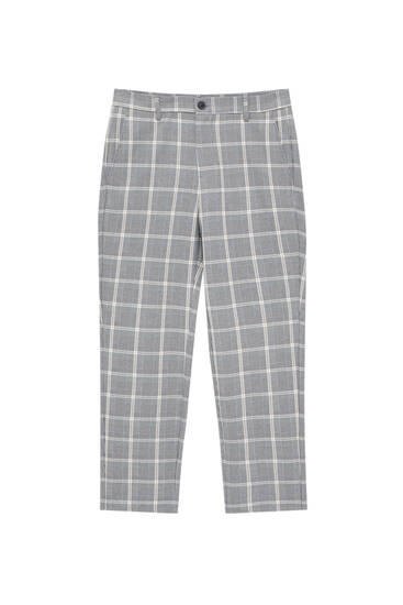 Comfort fit grey checked tailored trousers