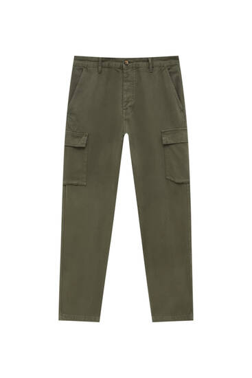 Garment-dyed relaxed fit cargo trousers