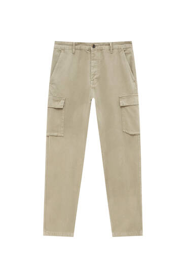 Garment-dyed relaxed fit cargo trousers