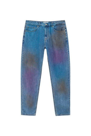 Wide-leg jeans with spray print
