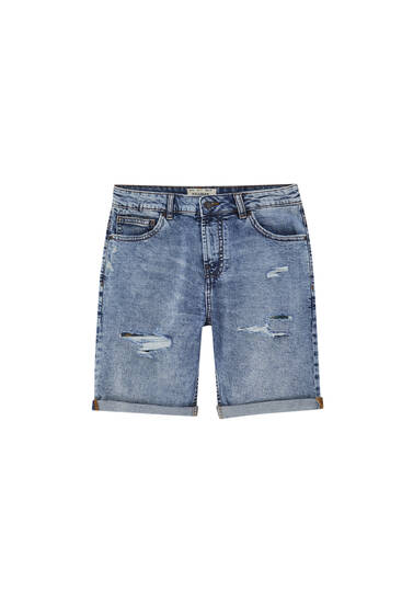 Slim fit denim Bermuda shorts - Contains recycled cotton