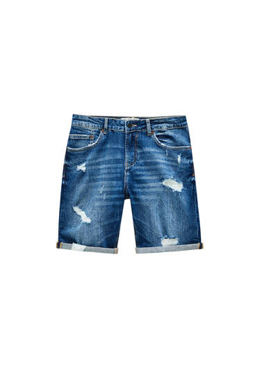 Slim fit blue denim Bermuda shorts