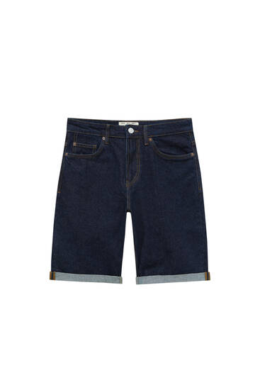 Blue regular fit denim Bermuda shorts