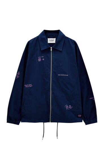 Indigo jacket with all-over embroidery