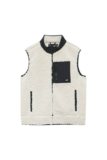 Faux shearling vest with contrast pocket