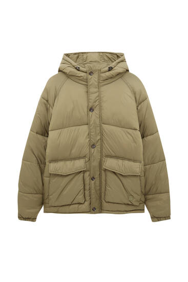Puffer jacket with flap pockets