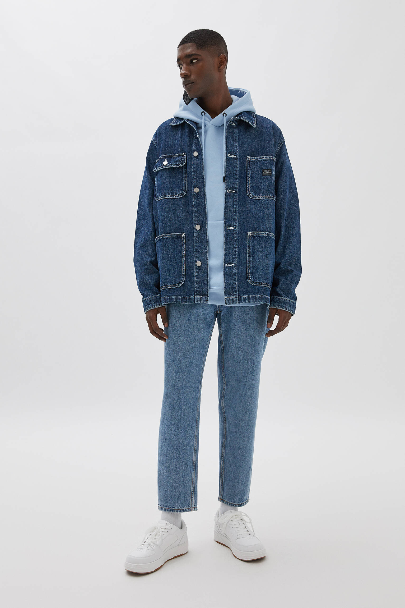 Pull \u0026 Bear - Chamarra de mezclilla worker azul oscuro