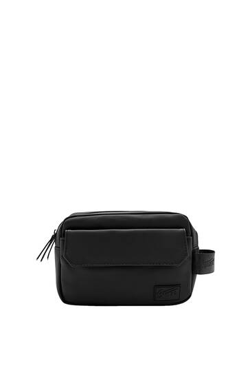 Black faux leather toiletry bag