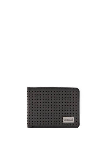 Perforated black faux leather wallet