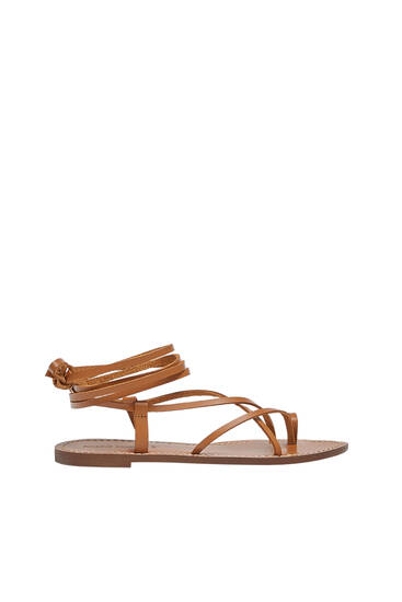 Tied leather flat sandals